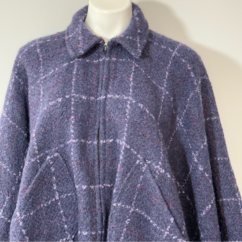 John Branigan Weavers Ireland Poncho Cape Jacket Blue Plaid Wool Tweed Boucle OS - Picture 7 of 16